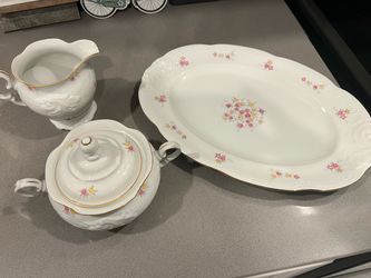 White Porcelain Serving Set with Floral Pattern