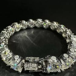 55CT SAPPHIRE BRACELET 10MM IN WIDTH PLATINUM OVER 925 STERLING SILVER  8"