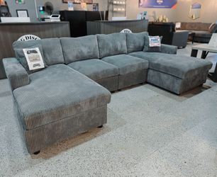 Gray Corduroy Sectional Sofa with Chaises