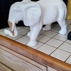 White Ceramic Elephant FREE W/Purchase Of  Wooden Holder W/5 Candles