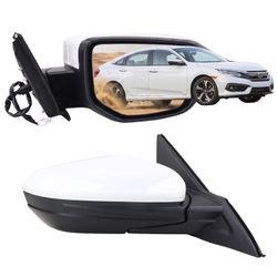 Right Passenger Side Door Mirror For 2016-2021 HONDA CIVIC LX SE Sport with Power Mirror Ajust Manual Fold Non-Heated Match to Taffeta White Replace 7