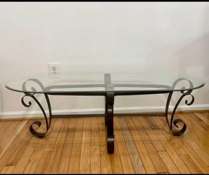 Glass Top Coffee Table with Iron Base