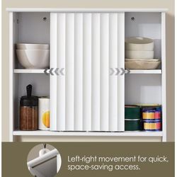 Bathroom Wall Cabinet, Medicine Cabinet Wall Mounted w/Fluted Sliding Door Adjustable Shelf White Storage Cabinet Organizer for Kitchen Dining Room Li