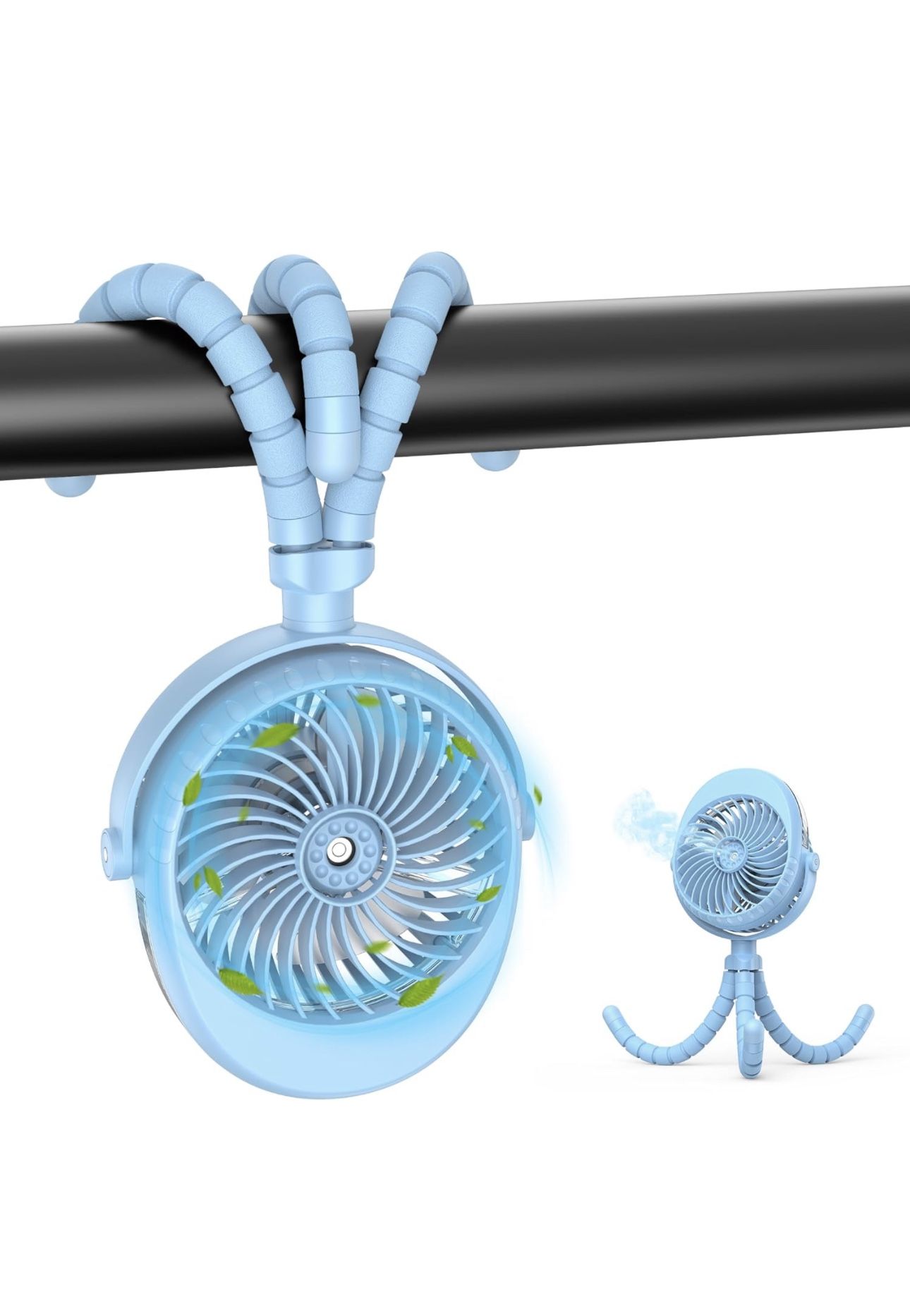 Misting Stroller Fan, Clip On Fan for Baby Portable Fan Rechargeable Handheld Personal USB Misting Fan with Flexible Tripod, 50ml Water Tank, 270° & 3