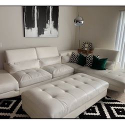 2 Piece Torino Right Facing Leather Like Sectional With Matching Ottoman Table