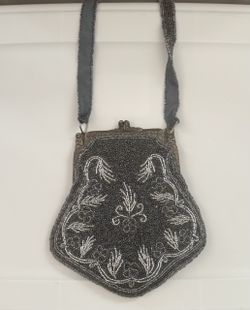 Vintage Beaded Evening Purse with Silver Frame