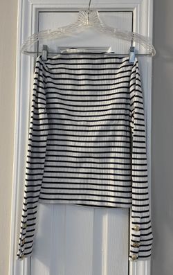 Woman's J. Crew Black and White Striped Boatneck Top