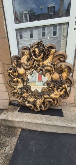 1960's MCM Brutalist FINESSE ORIGINALS-0Poseidon and Athena' 42" mirror