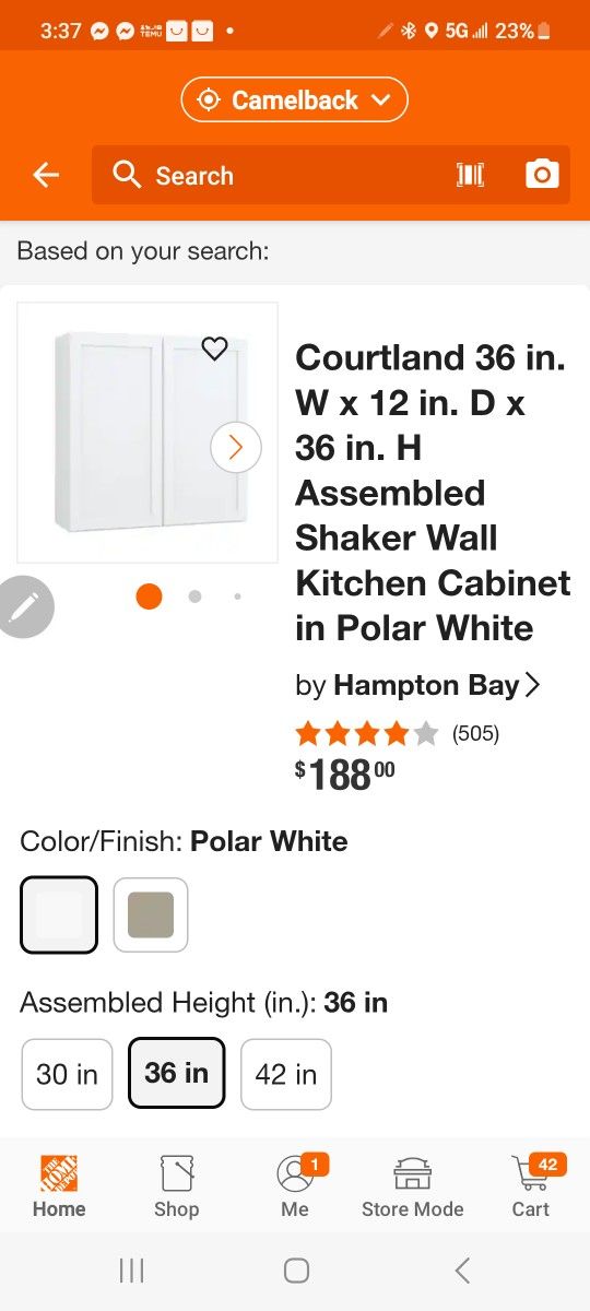 Courtland 36 in. W x 12 in. D x 36 in. H Assembled Shaker Wall Kitchen Cabinet in Polar White