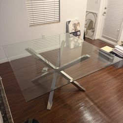 Square Glass Dining Table with Metal Legs