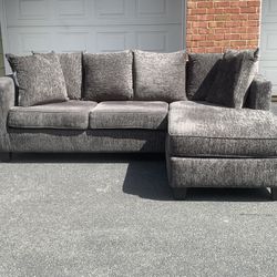 Free Delivery!— Olympus Modern Interchangeable Chaise Grey Fabric Sectional Couch