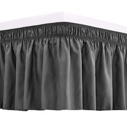 Bed Skirt Wrap Around Elastic Dust Ruffles Solid Color Wrinkle and Fade Resistant with Adjustable Elastic Belt Easy to Install Dark Gary for Queen Siz