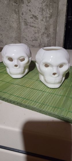 Pr. of White Ceramic Skull Heads