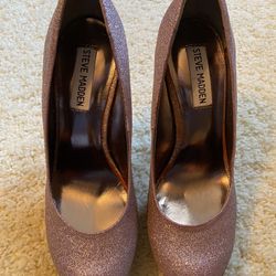 STEVE MADDEN  ICE PINK GLITTER 5 Inch  PLATFORM PUMPS