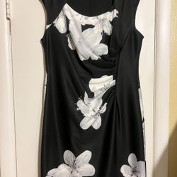 Calvin Klein Black Floral Sleeveless Sheath Dress Size 12