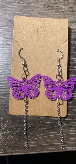 Purple Butterflies Dangle Earring With Chains