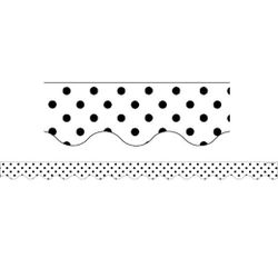 Black Polka Dots on White Scalloped Border Trim Teacher Created Resources TCR559