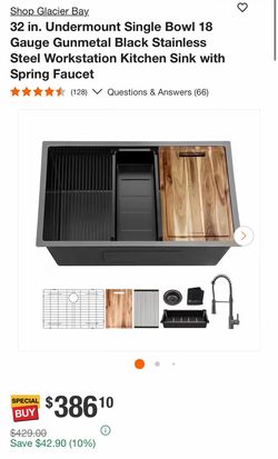 Shop Glacier Bay. 32 in. Undermount Single Bowl 18 Gauge Gunmetal Black Stainless Steel Workstation Kitchen Sink with Spring Faucet