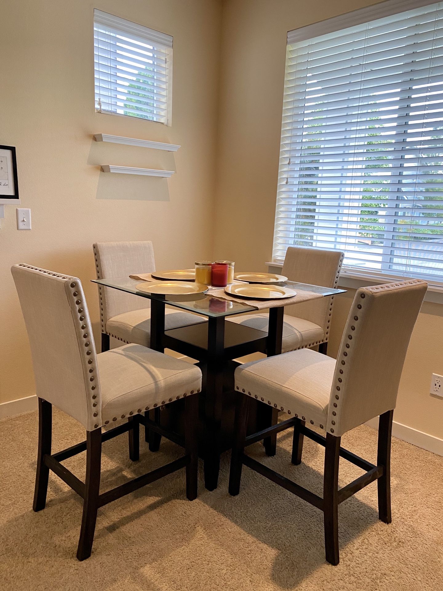 Square glass dining table & chairs