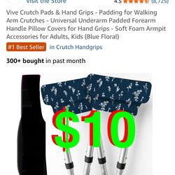 Crutch Pads & Hand Grips - Padding for Walking Arm Crutches - Universal Underarm Padded Forearm Handle Pillow Covers for Hand Grips - Soft Foam A