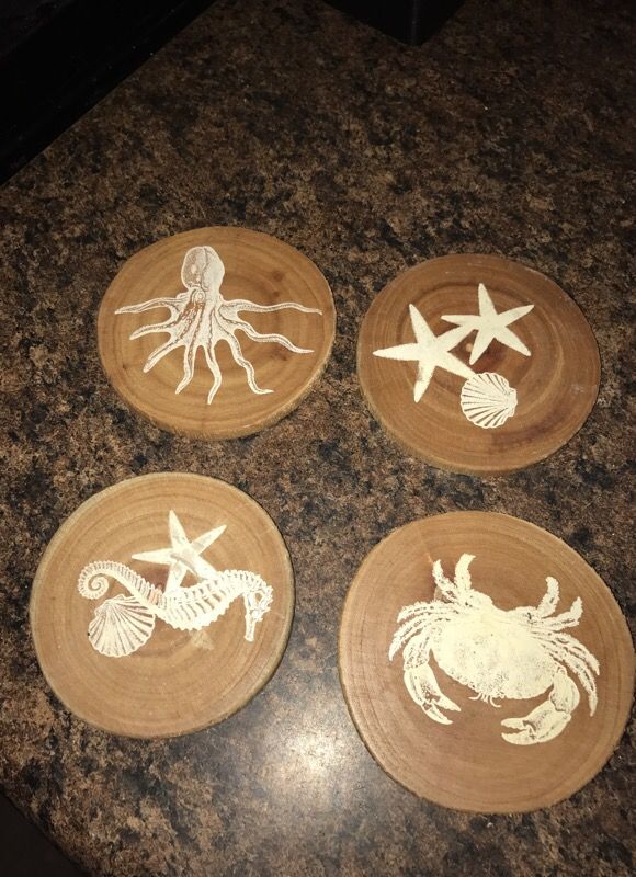 Wood sea themed coasters