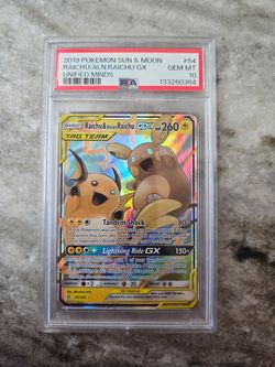 2019 RAICHU & ALOLAN RAICHU GX 54/236 UNIFIED MINDS POKEMON PSA 10