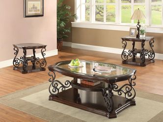 Laney Dark Merlot 3-piece Glass Top Coffee and End Table Set