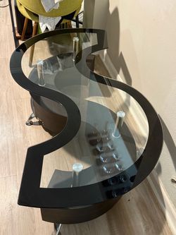 S-Shape Glass Coffee Table Black