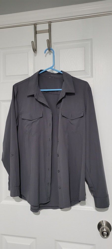 Grey Stretch Button Up Long Sleeve Sz L