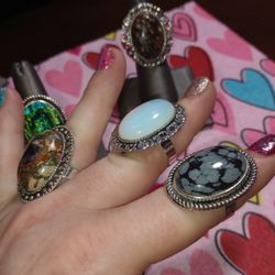 Five Large Fashion Statement Rings, Adjustable, All In Excellent Condition 