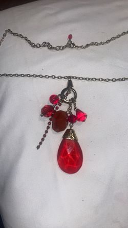 Red Beaded Charm Pendant Necklace