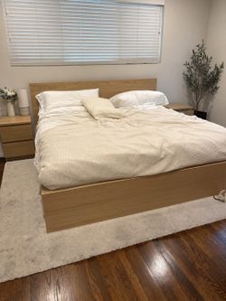 Pair of IKEA 2-drawer nightstands - white stained oak veneer