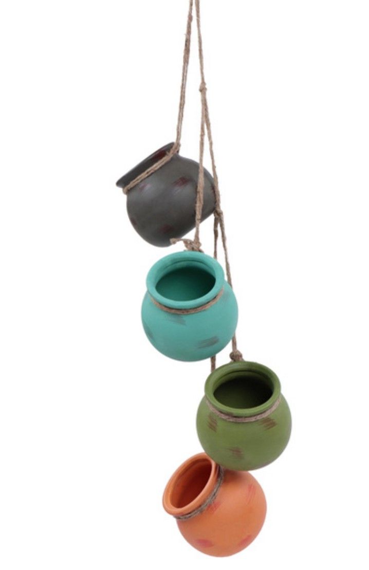7Penn Ceramic Planter Hanging Pot 4pc Dangling Multicolor Ceramic Plant Pots