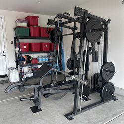 Vesta Fitness Smith Machine 2001 w/Bench Attachment | 230lb Bumpers Weights | 7ft Olympic Bar | Fitness | Gym Equipment | FREE DELIVERY🚚