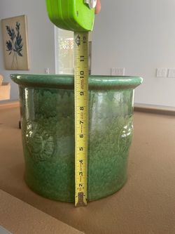 Green Glazed Ceramic Planter – Approx. 12” Wide x 10” Tall