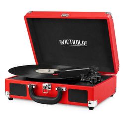 Victrola Bluetooth Portable Suitcase Record Player with 3-speed Turntable - Red