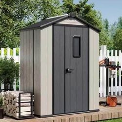 New in Box 3x5 FT Resin Storage Shed 0.6" Thick Panels Weatherproof Outdoor Tool Shed with Floor