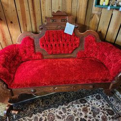 Antique Red Velvet Sette Parlour Couch 