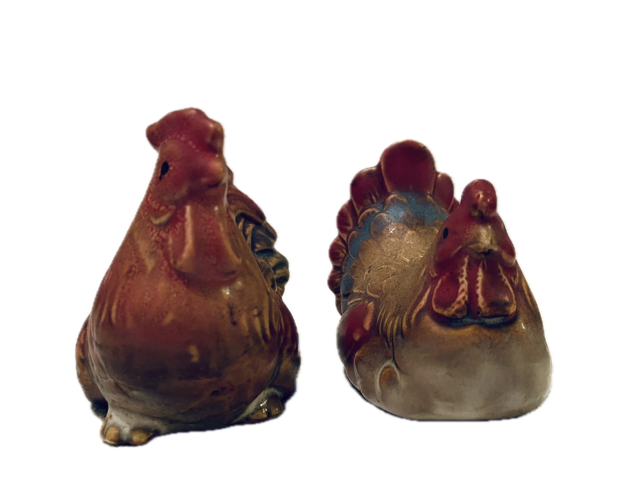 Vintage Rooster And Hen Ceramic Chicken SALT AND PEPPER SHAKERS