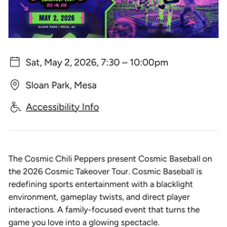 🔥 Cosmic Baseball Mesa May 2 – 6 Tickets – Glow Mojis vs Chili Peppers