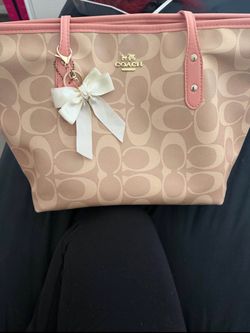 Coach Signature Tote Bag Pink Trim