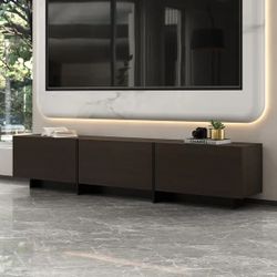 Brown and Black Wooden TV Console Table, TV Stand, Entertainment Center Fits TV's up to 75 in. with 3-Doors, 3-Shelves
