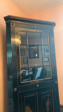 Vintage Asian black lacquer  corner cabinet