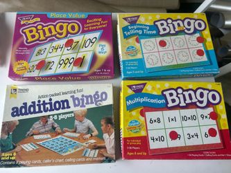 Math bingo games bundle: place value, addition, time. Multiplication