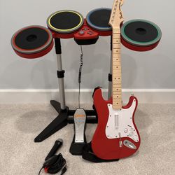 PS4 PS5 TESTED Rock Band 4 Band Bundle TARGET Red GUITAR Drum Set Controllers