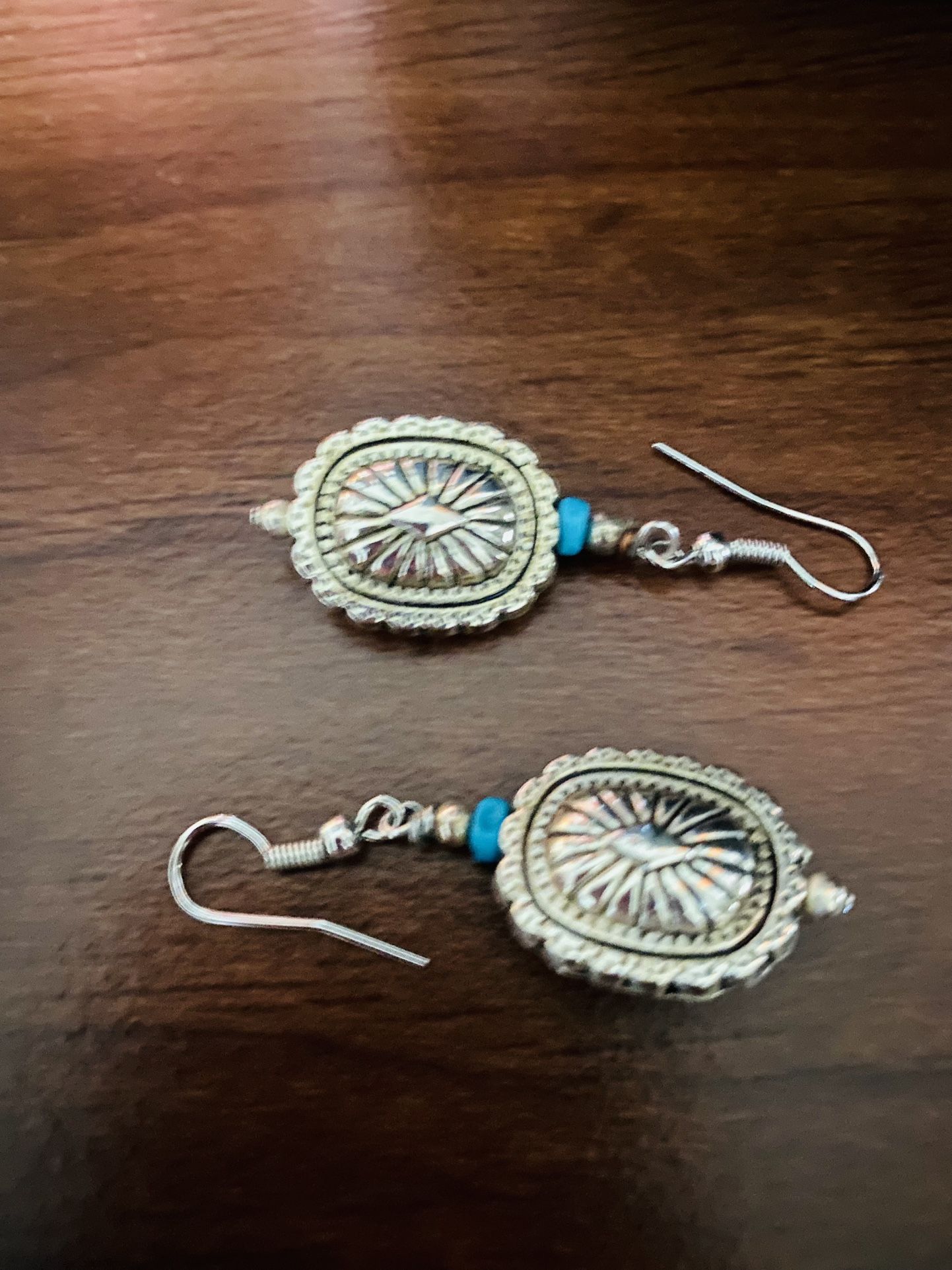  Sliver Turquoise Concho Dangle Earrings 