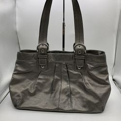 COACH PLEATED METALLIC GREY LARGE SHOULDER BAG