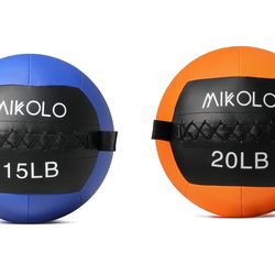 Mikolo - Fitness 35LB Wall Ball, Soft Leather Medicine Ball, 15+20LB Weighted Wall Ball with Non-Slip Grip