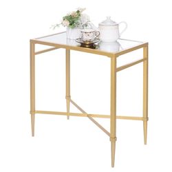 Gold End Table, Rectangle Side Table with Mirrored Top, Modern Metal End Table, Small Narrow Side Table for Living Room, Balcony, 22" L x 12.4" W x 24