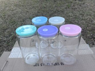 Clear Glass Cup + Pastel Acrylic Lid + Glass Straw 